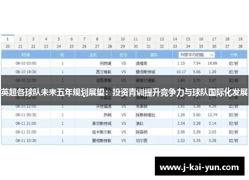 英超各球队未来五年规划展望：投资青训提升竞争力与球队国际化发展