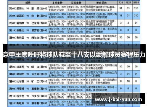 意甲主席呼吁将球队减至十八支以缓解球员赛程压力